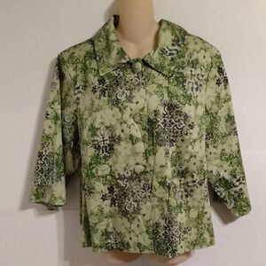 Damask Green Foliage Cottagecore Lightweight Plus Jacket Coat